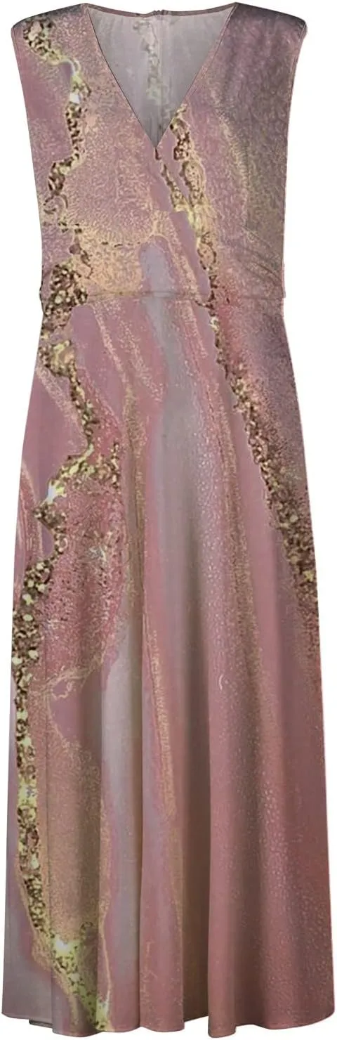 Summer Dresses for Women 2025 Classy Tie Dye Cami Maxi Sundresses Flowy Empire Waist V Neck Sleeveless Banquet Dress