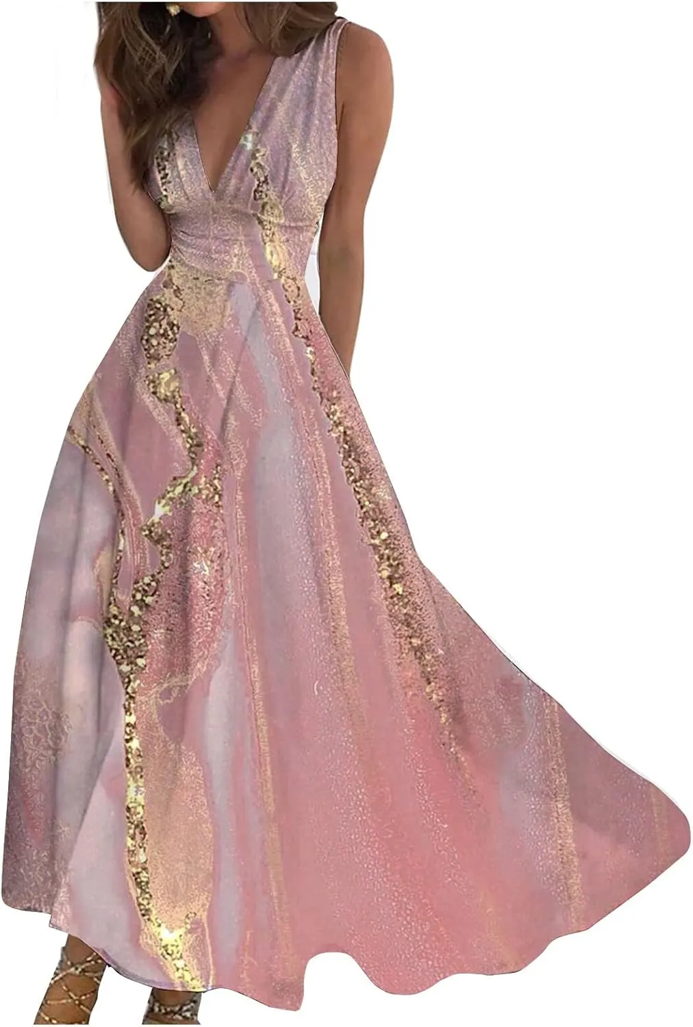 Summer Dresses for Women 2025 Classy Tie Dye Cami Maxi Sundresses Flowy Empire Waist V Neck Sleeveless Banquet Dress