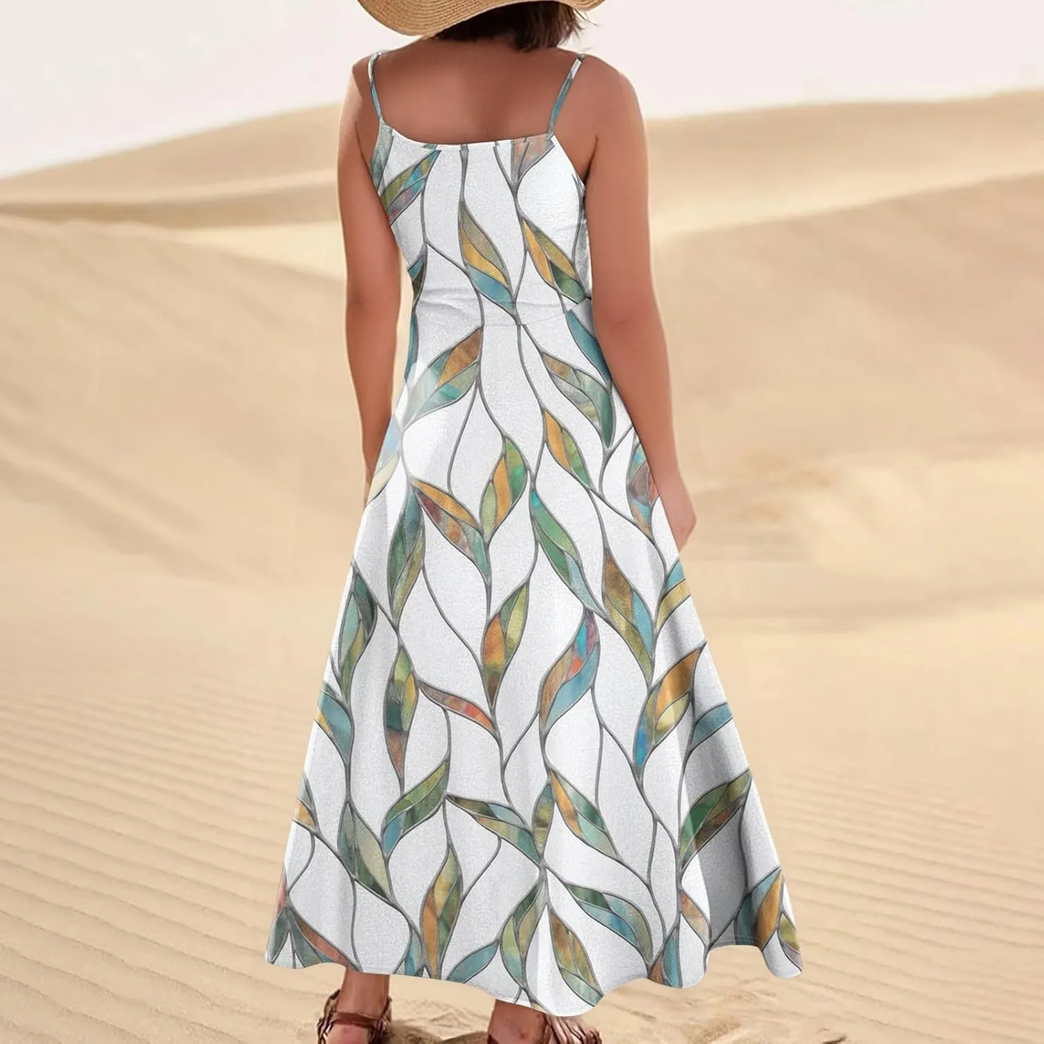 Summer Dresses for Women 2025 Trendy Floral Spaghetti Strap Maxi Sundresses Tropical Paisley Sleeveless Dress with Pockets