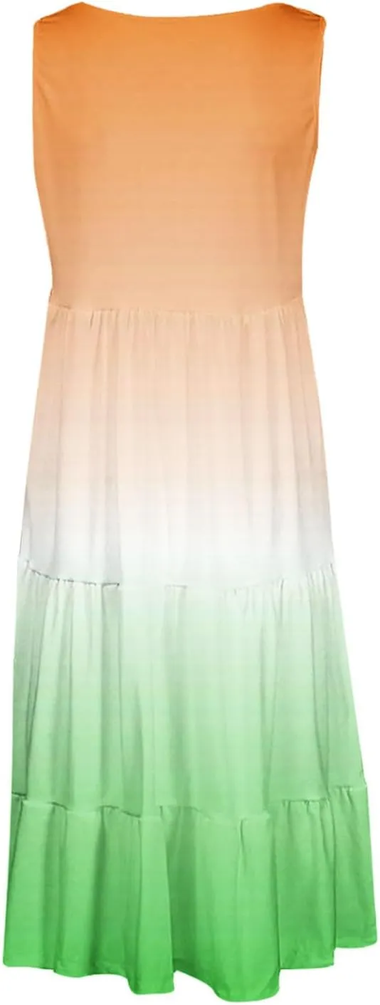 Summer Dresses for Women 2025 Trendy Gradient Boho Vacation Dresses Casual Crew Neck Sleeveless Pleated Sundresses