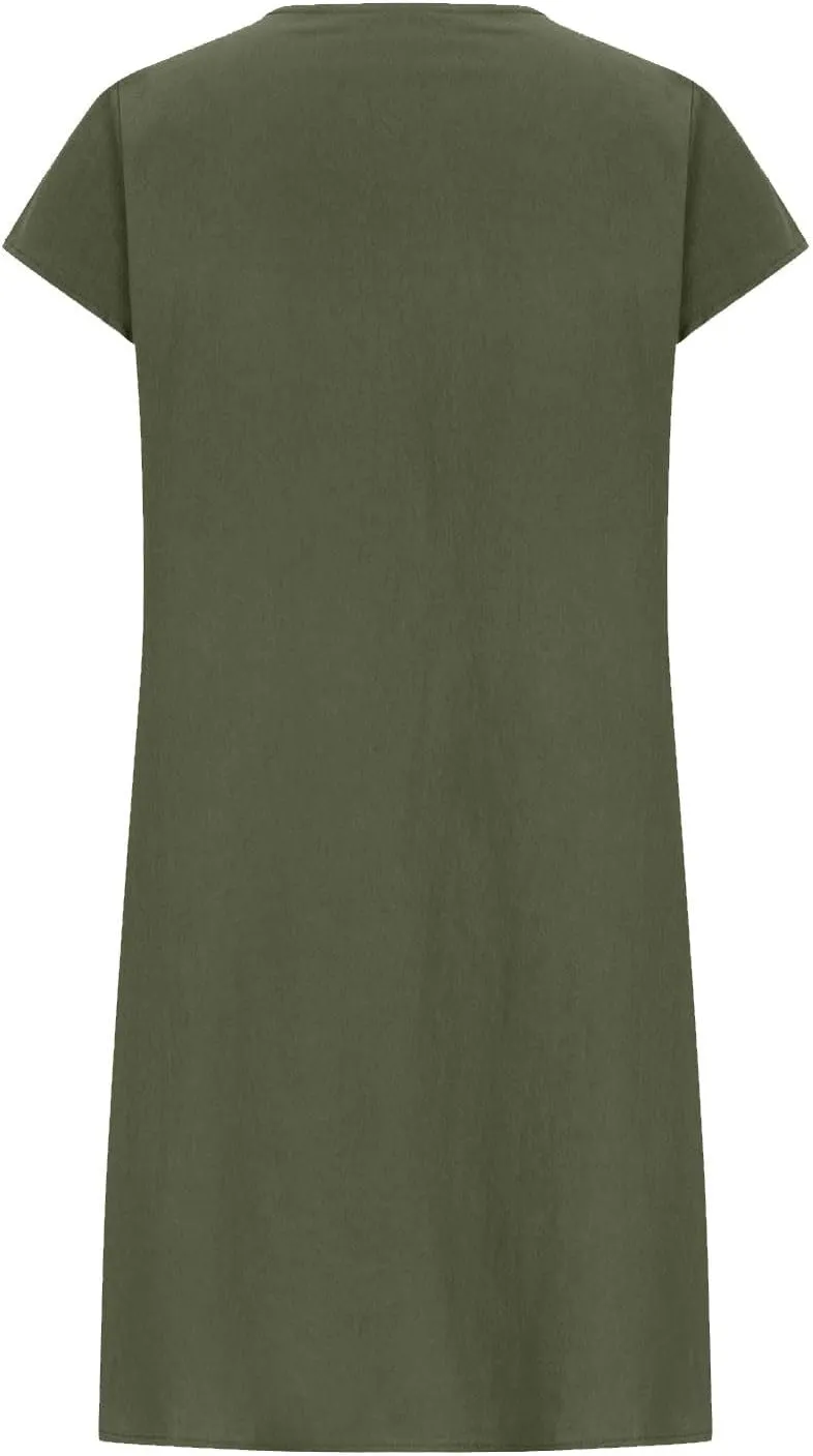 Summer Dresses for Women 2025 Vacation Crew Neck Short Sleeve Pleated Mini Dress Casual Soft Vacation Linen Dresses