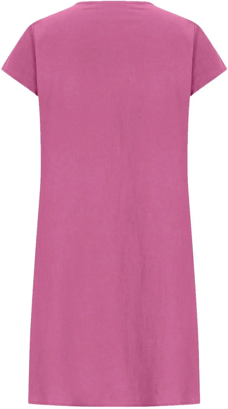 Summer Dresses for Women 2025 Vacation Crew Neck Short Sleeve Pleated Mini Dress Casual Soft Vacation Linen Dresses