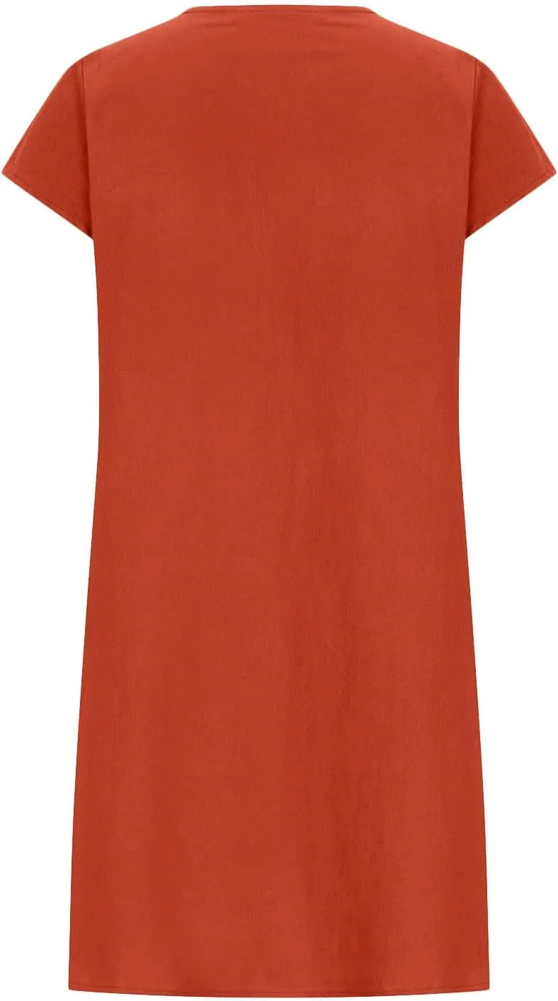 Summer Dresses for Women 2025 Vacation Crew Neck Short Sleeve Pleated Mini Dress Casual Soft Vacation Linen Dresses