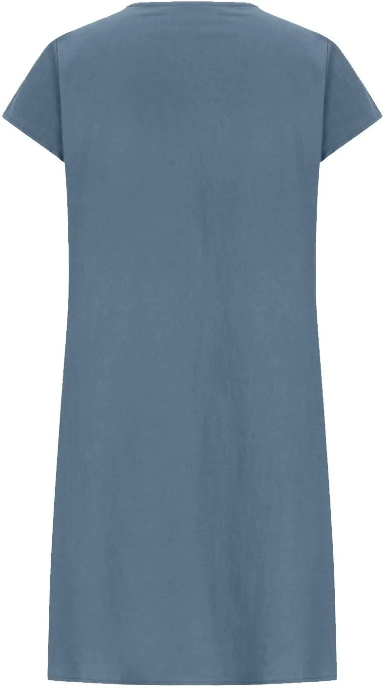 Summer Dresses for Women 2025 Vacation Crew Neck Short Sleeve Pleated Mini Dress Casual Soft Vacation Linen Dresses
