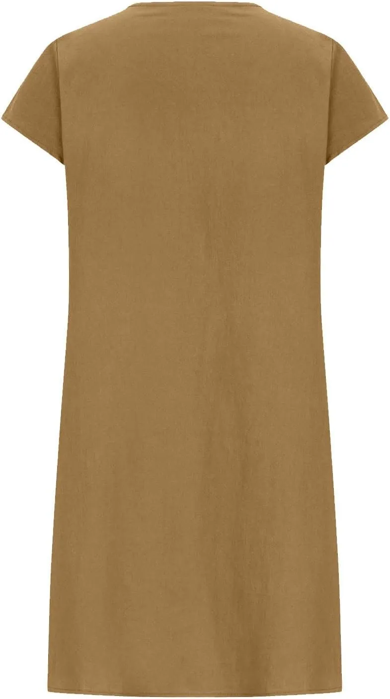 Summer Dresses for Women 2025 Vacation Crew Neck Short Sleeve Pleated Mini Dress Casual Soft Vacation Linen Dresses