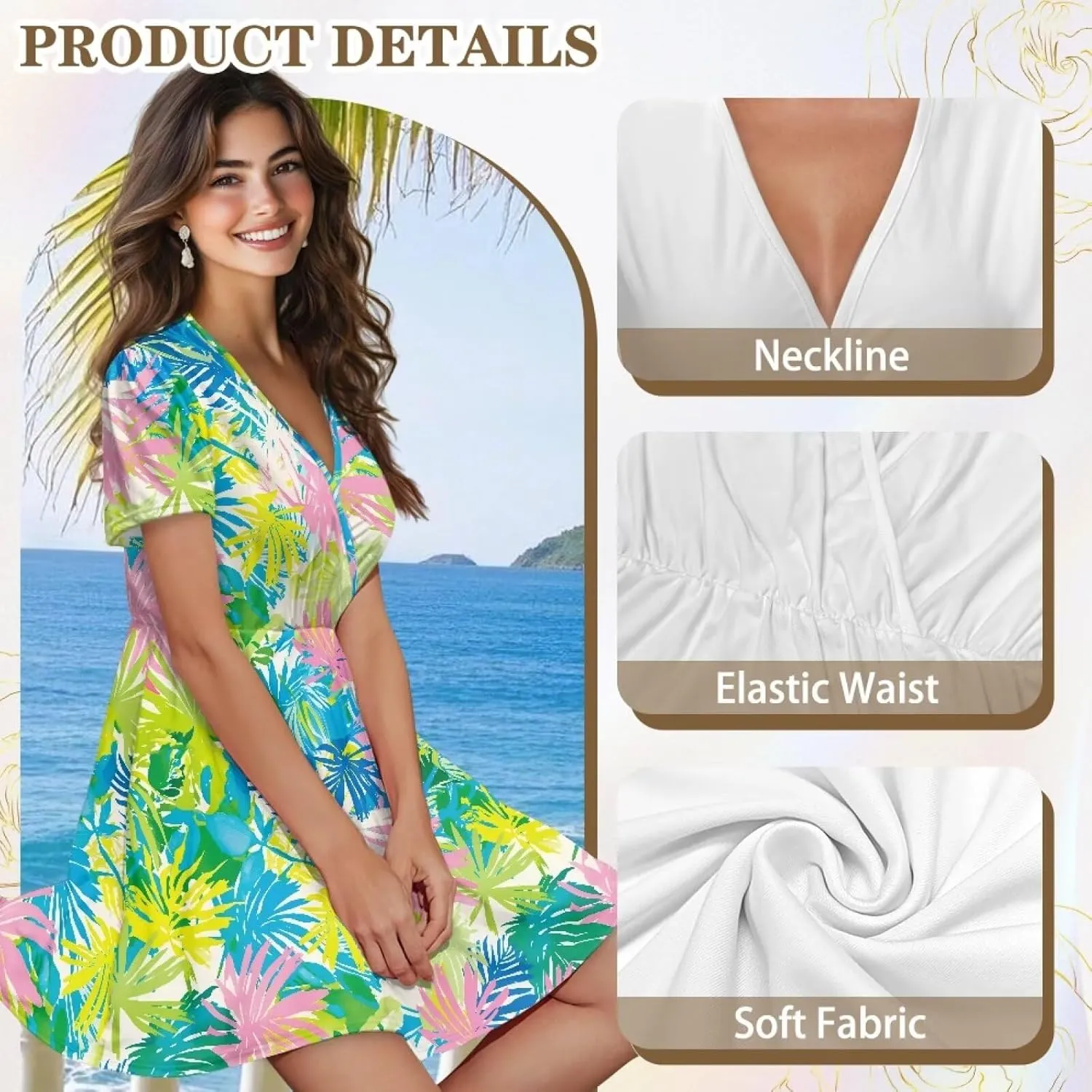 Summer Dresses for Women V-Neck Short Sleeve Flowy Tshirt Dress for Vacation Traveling