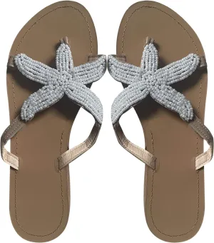 Summer Sunset Flip Flops for Women Trendy Beaded Starfish Flat Sandals Comfortable Flats Resort Wear Sandal