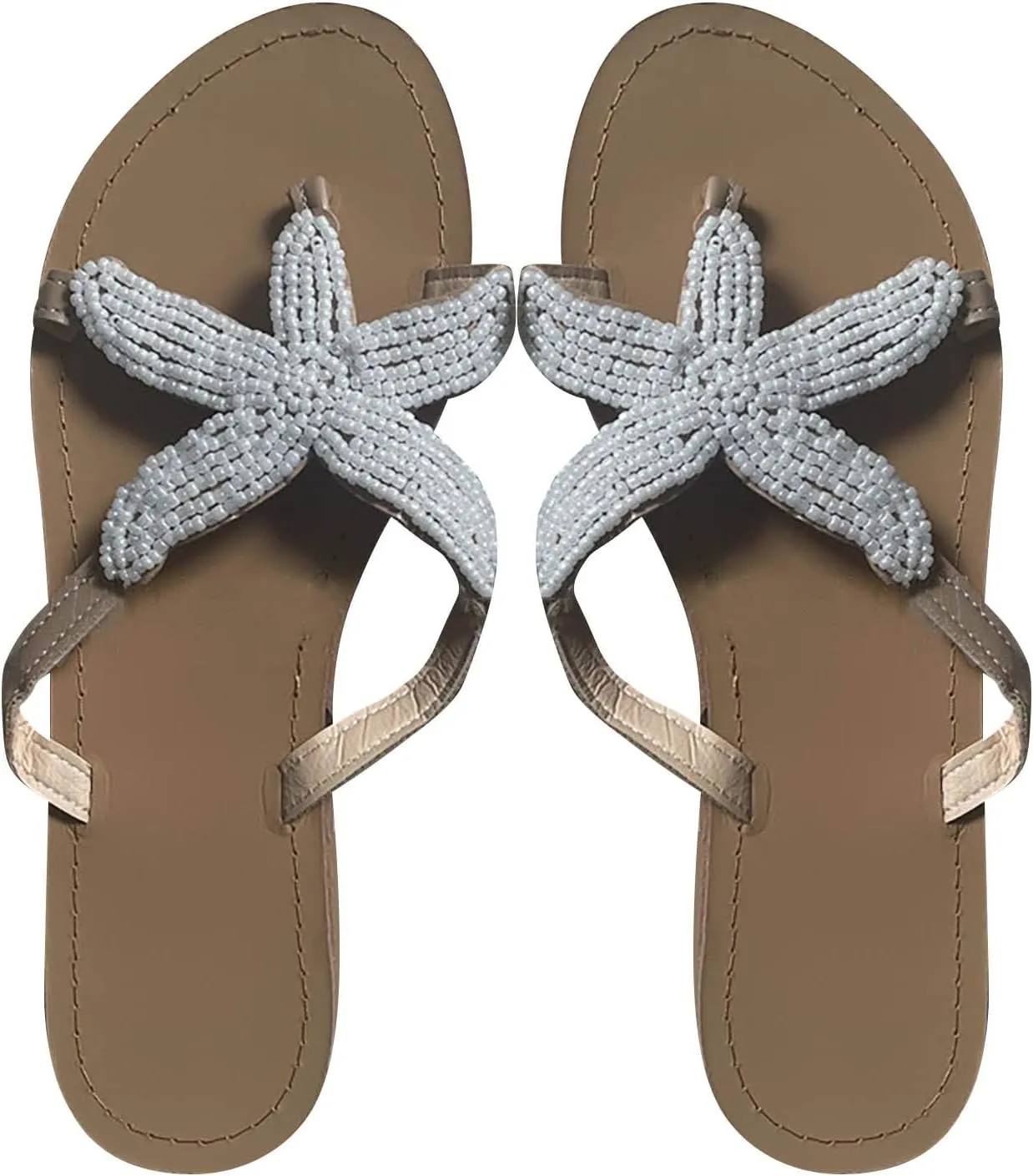 Summer Sunset Flip Flops for Women Trendy Beaded Starfish Flat Sandals Comfortable Flats Resort Wear Sandal