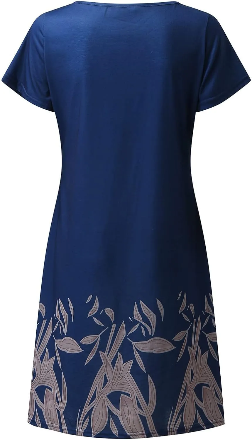 Sun Dresses for Women 2025 Vacation Vintage Printed Beach Midi Dresses Casual Deep V Neck Short Sleeve Maxi Dress