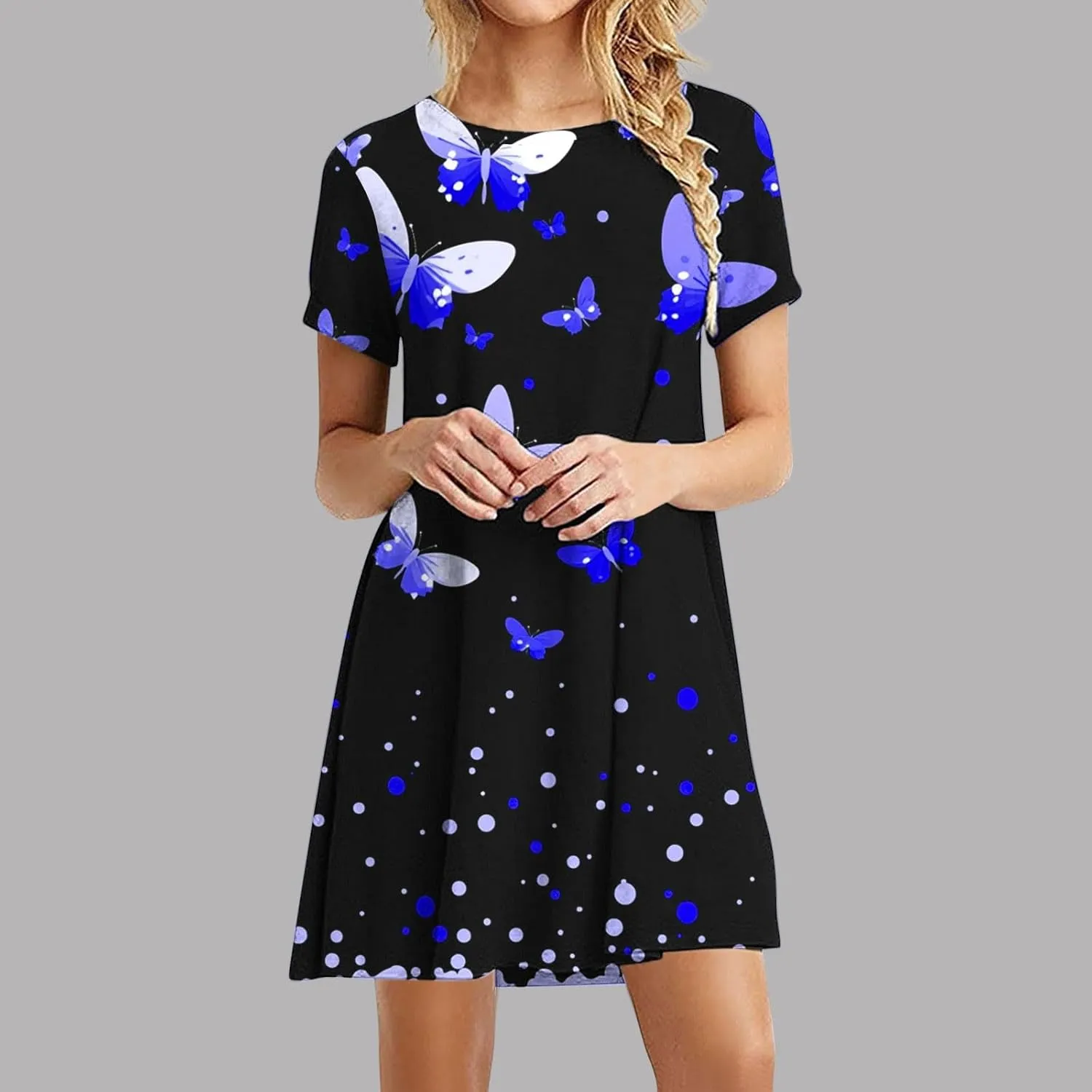 Sundresses for Women 2025 Summer Crewneck Short Sleeve Midi Dresses Casual Vacation Vintage Printed Boho Dresses