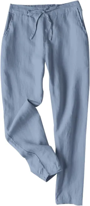 Tanming Linen Pants for Women Summer Casual High Waisted Drawstring White Beach Pant