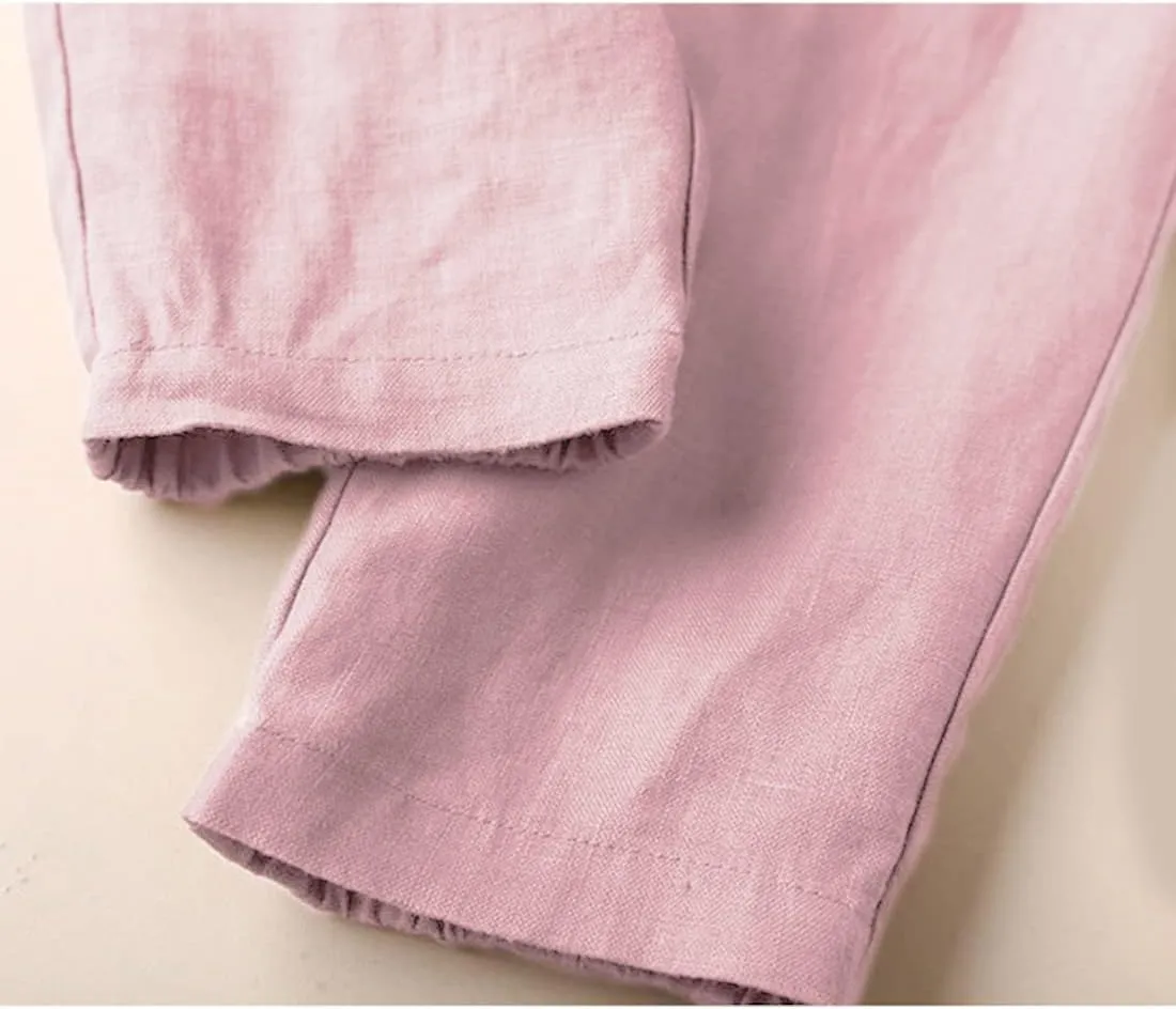 Tanming Linen Pants for Women Summer Casual High Waisted Drawstring White Beach Pant