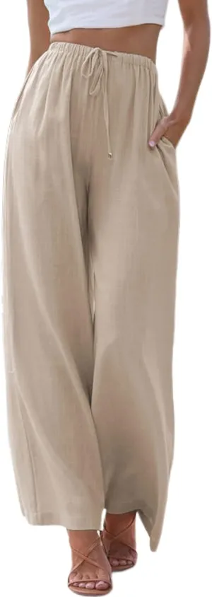 Tanming Wide Leg Linen Pants for Women Summer Flowy High Waisted Beach Palazzo Trousers