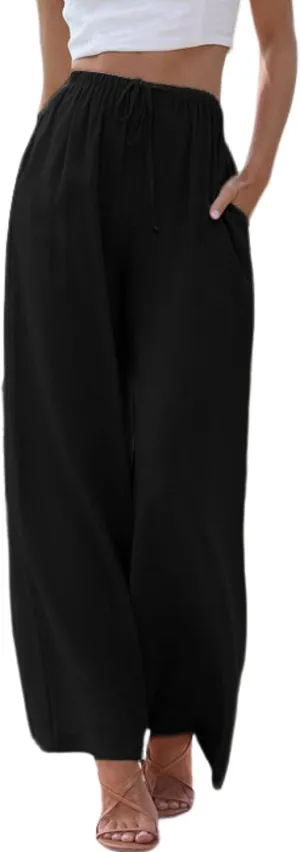Tanming Wide Leg Linen Pants for Women Summer Flowy High Waisted Beach Palazzo Trousers