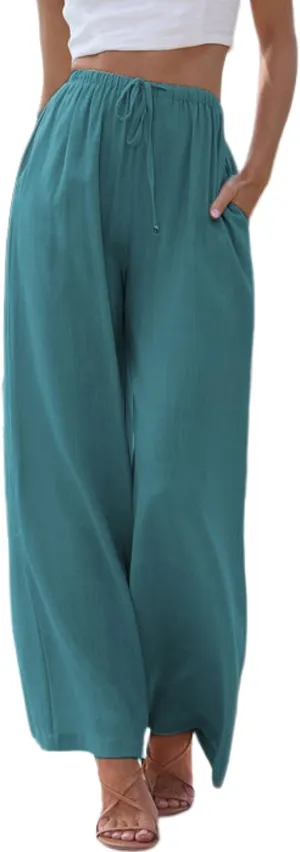 Tanming Wide Leg Linen Pants for Women Summer Flowy High Waisted Beach Palazzo Trousers