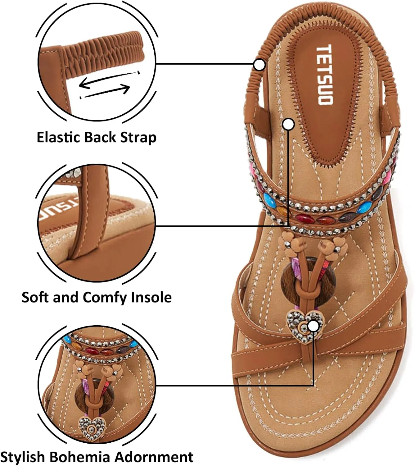 TETSUO Sandals Women Platform Wedge Low Heels Sandals Dressy Flower Summer Beach Rhinestone Casual Shoes for Women Walking Elastic Ankle Strap Open Toe Bohemia Shoes