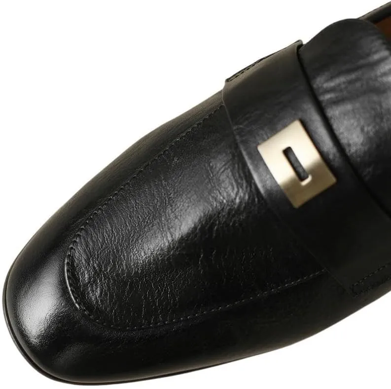 TinaCus Women's Genuine Leather Handmade Round Toe Comfortable Low Stacked Heel Loafers Flat Shoes