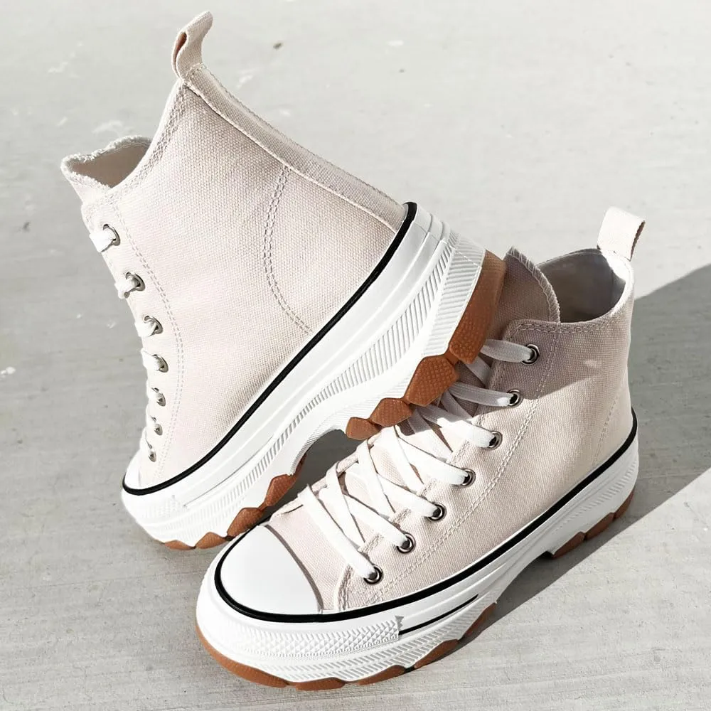 TRENDSUP Womens Sneakers Platform Shoes 2 Inch Height Lace Up Fashion Sneaker Shoes