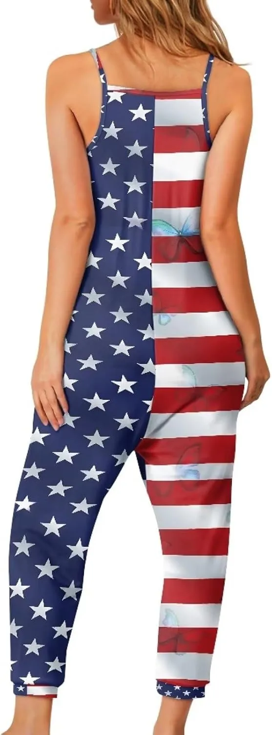 Tropical Jumpsuits for Women Hawaiian Flamingos Strap V with Pockets Jumpsuit
