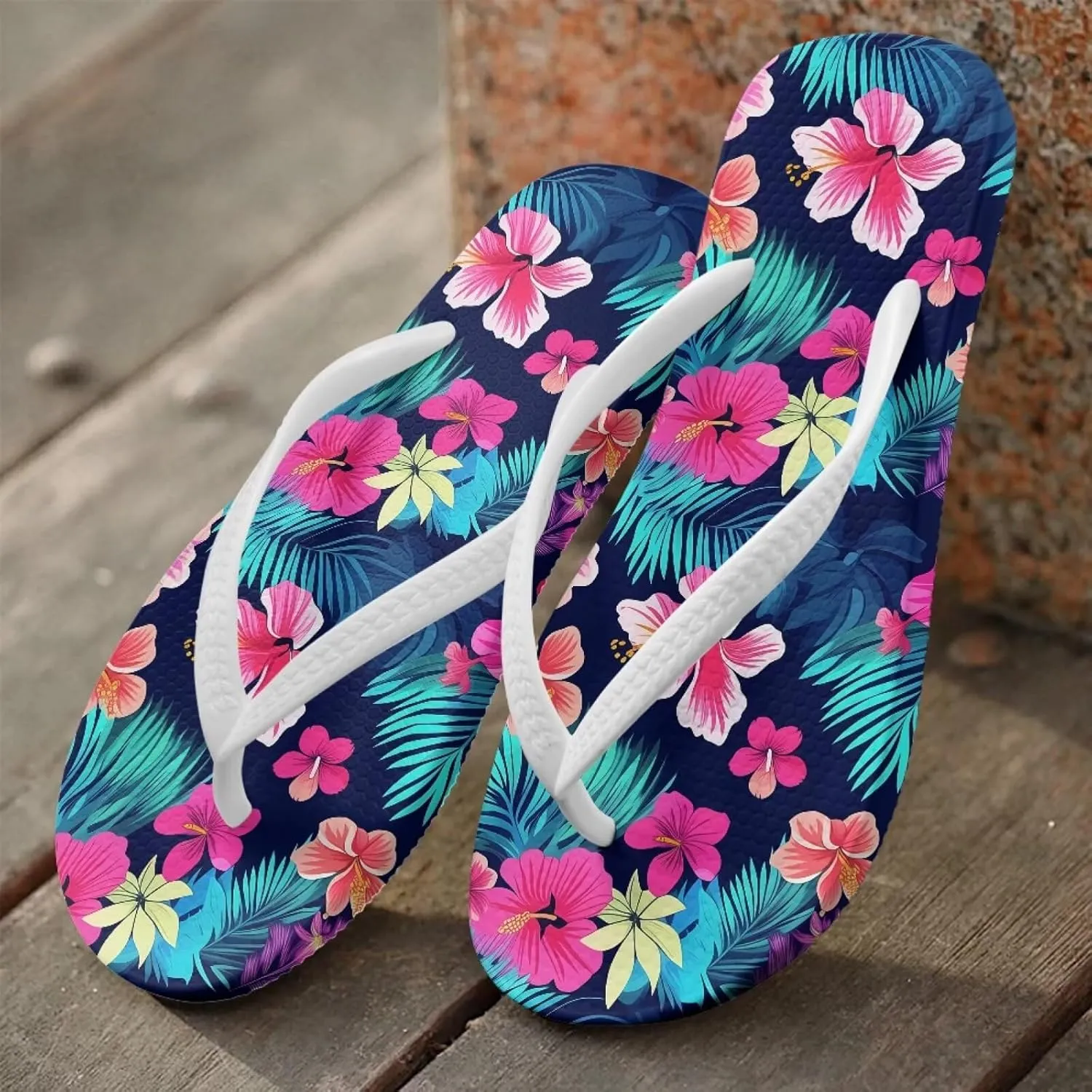 Tropical Plants Sandals Women Slim Shower Shoes Summer Beach Comfy Thong Cushion Flip Flops for Women