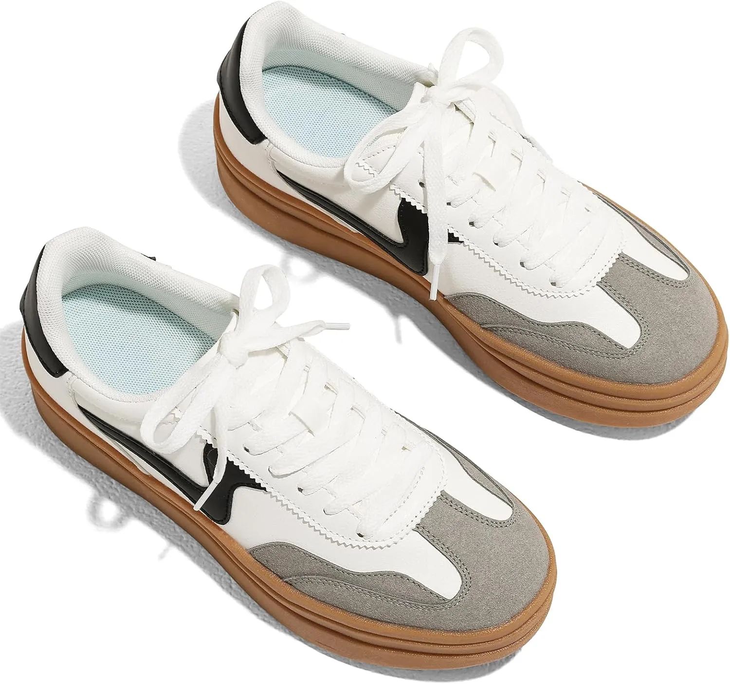 Tscoyuki Platform Women's Fashion Sneakers Casual Spring Shoes Non Slip Lightweight Walking Shoes Lace-Up Thick Sole Chunky Tennis Shoe