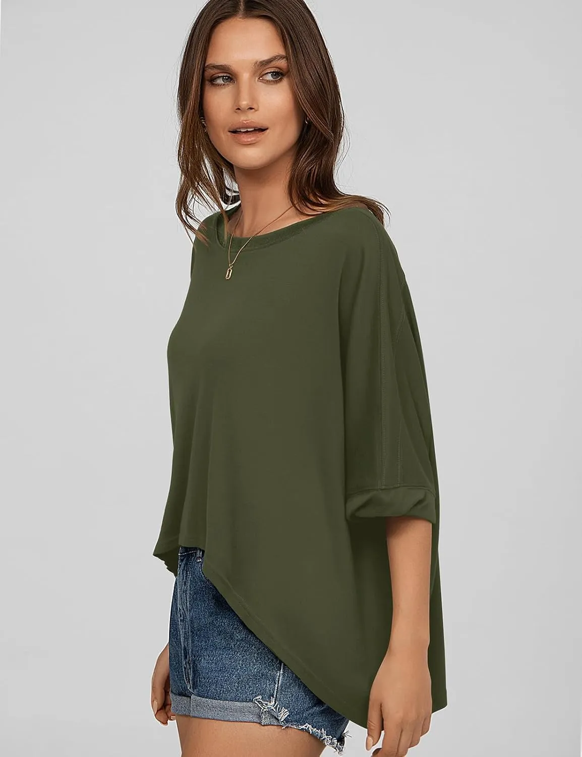 UEU Womens Summer Oversized Tops Casual Loose Crop T Shirts Crewneck Basic Boxy Tee Shirt Trendy Outfits Blouse