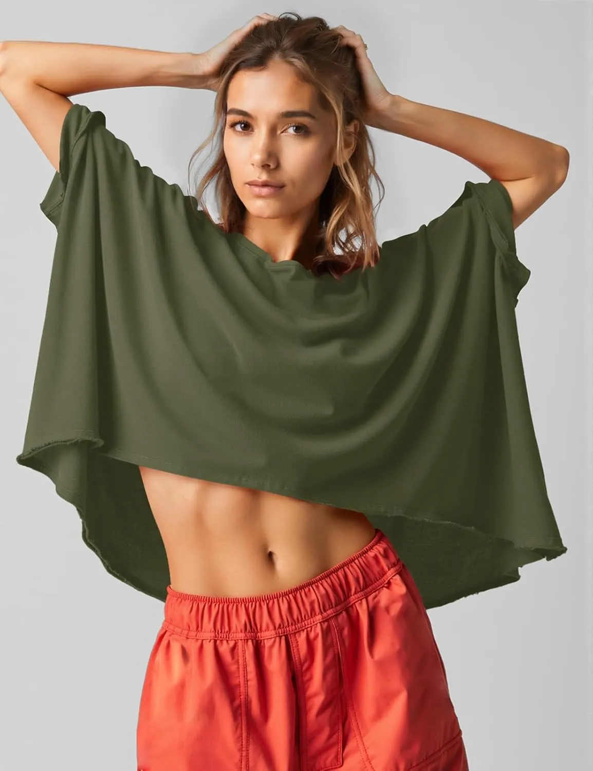 UEU Womens Summer Oversized Tops Casual Loose Crop T Shirts Crewneck Basic Boxy Tee Shirt Trendy Outfits Blouse