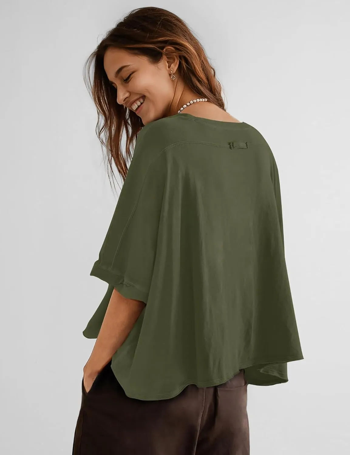 UEU Womens Summer Oversized Tops Casual Loose Crop T Shirts Crewneck Basic Boxy Tee Shirt Trendy Outfits Blouse