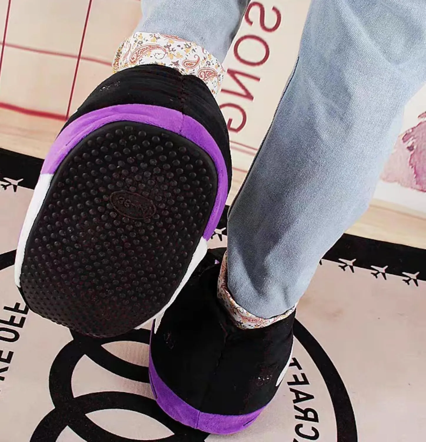 Unisex Cosy Trendy Sneaker Slippers - Warm Plush Anti-Skid Rubber Sole Comfy Fluffy Shoes - One-Size 6-12 Fleece Lined House Shoes