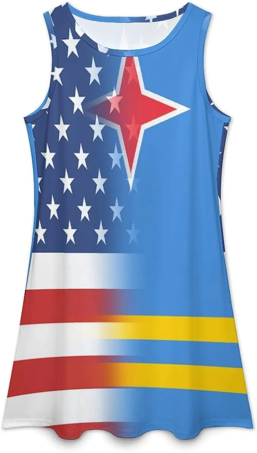 USA and Aruba Flag Women's Summer Dress Sleeveless Casual Loose Beach Vacation Tank Sundress