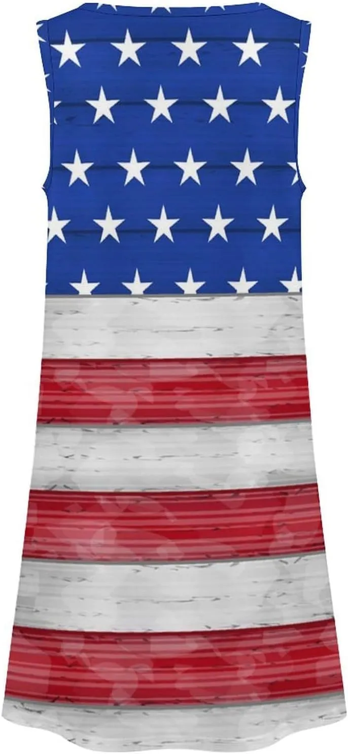 USA Flag Day Women's Summer Dress Sleeveless Casual Loose Beach Vacation Tank Sundress