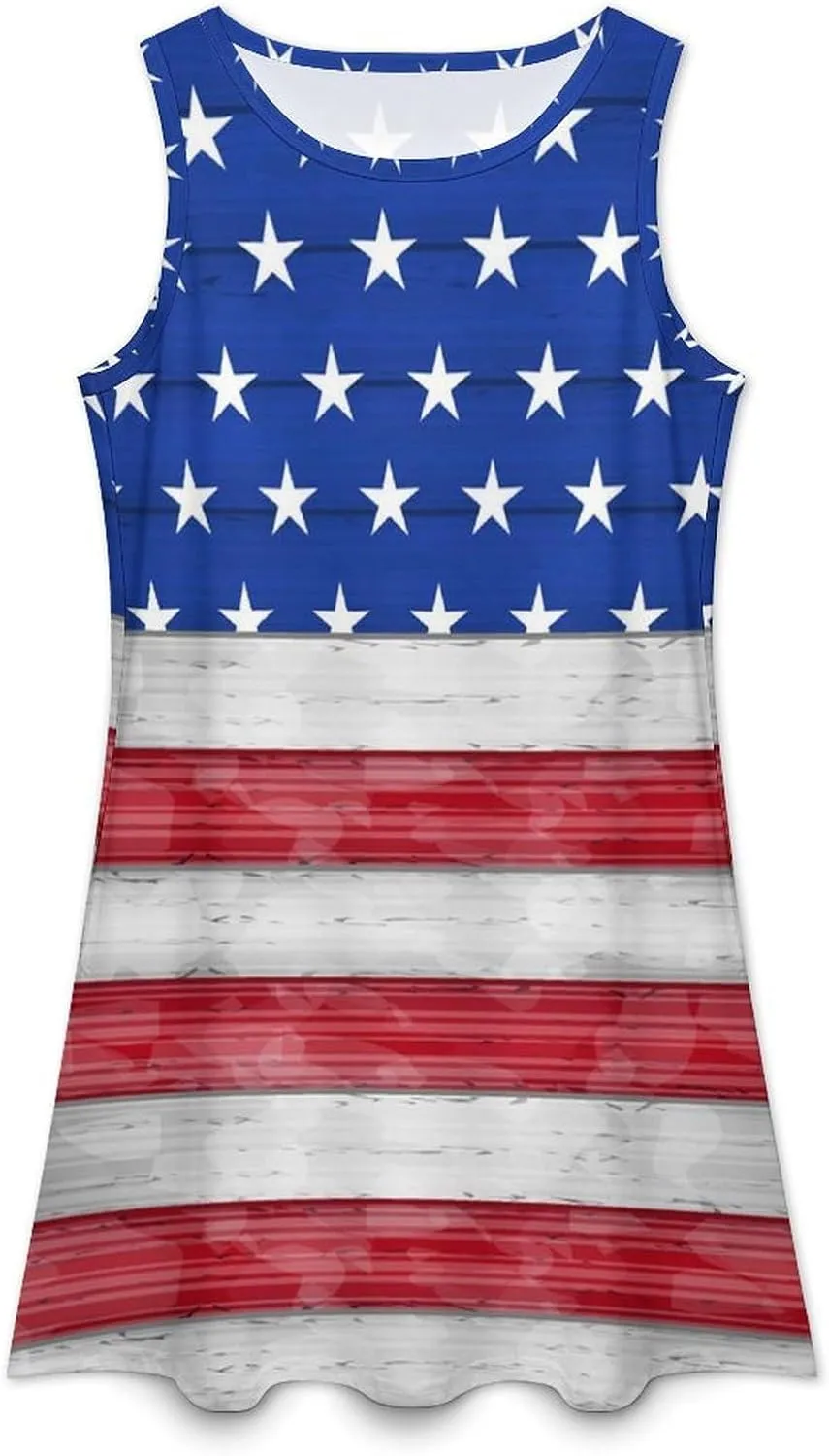 USA Flag Day Women's Summer Dress Sleeveless Casual Loose Beach Vacation Tank Sundress