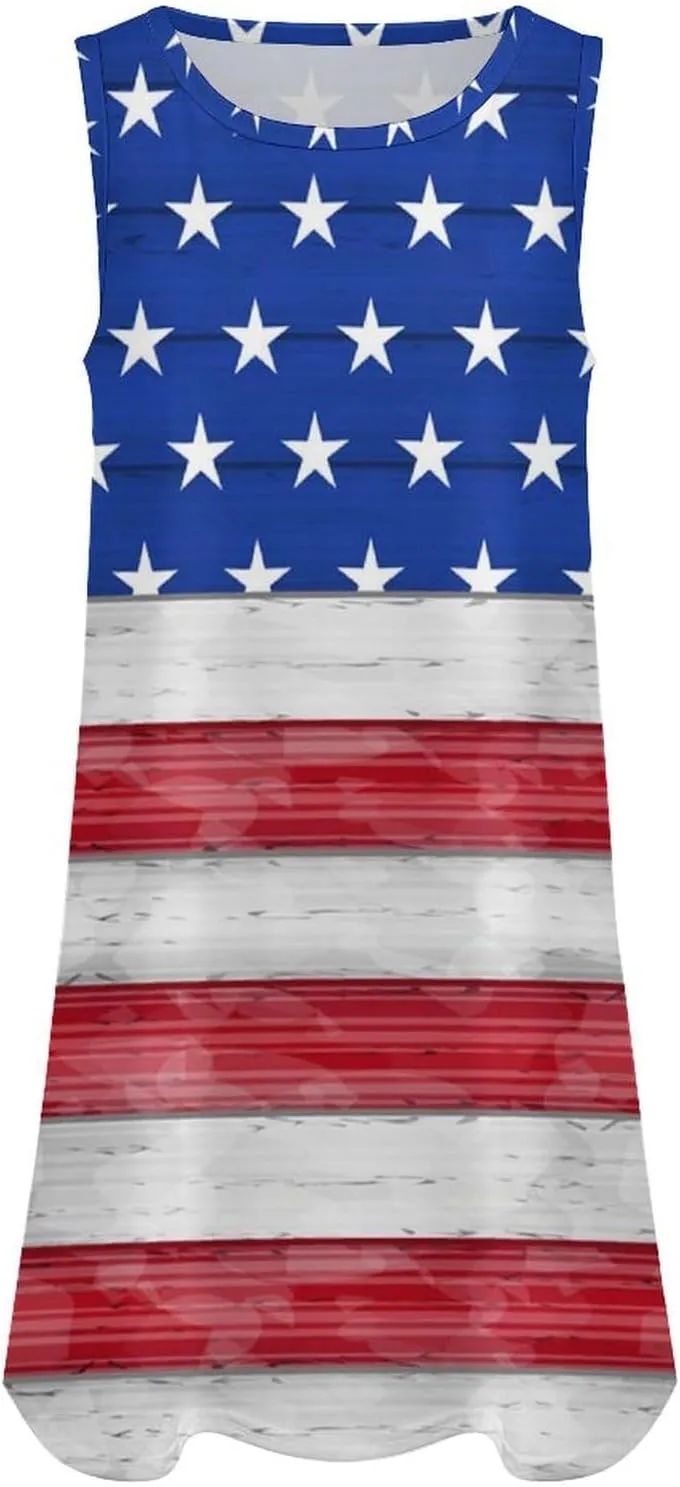 USA Flag Day Women's Summer Dress Sleeveless Casual Loose Beach Vacation Tank Sundress
