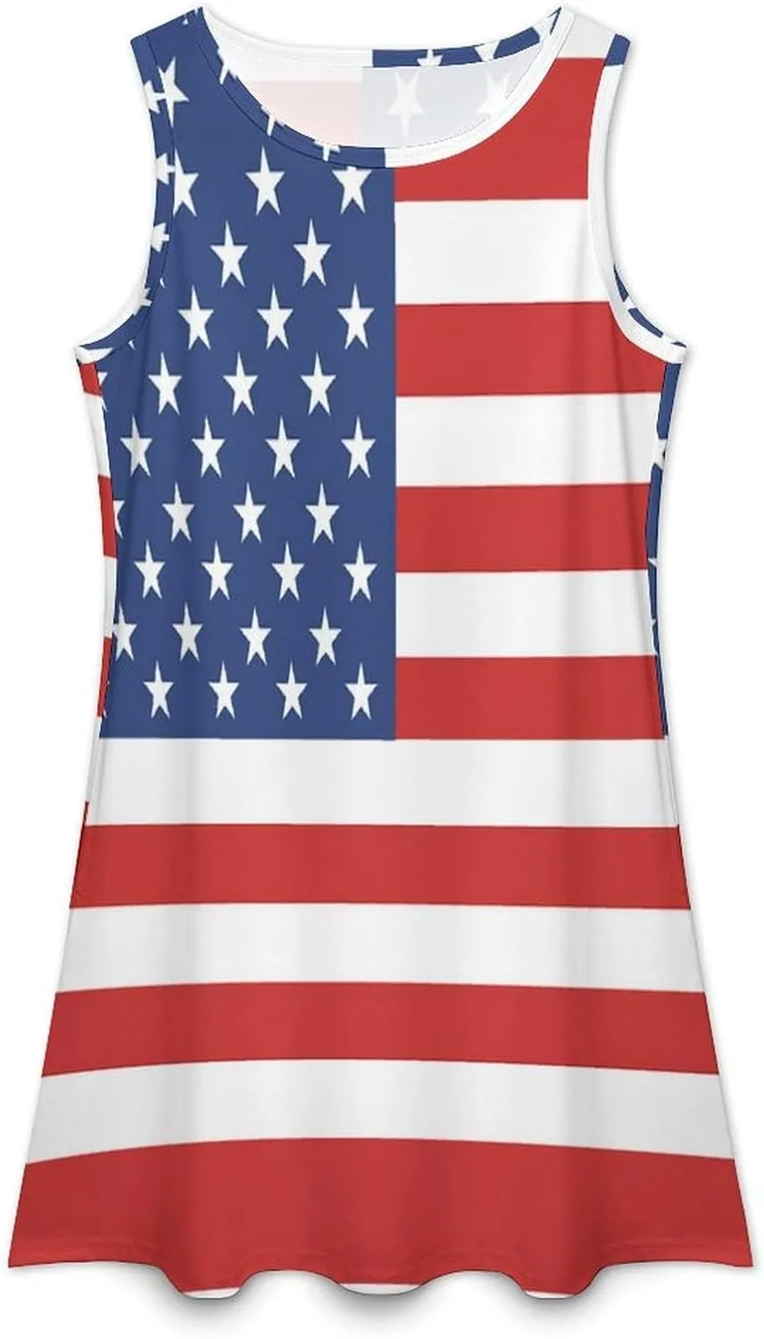 USA Flag Women's Summer Dress Sleeveless Casual Loose Beach Vacation Tank Sundress