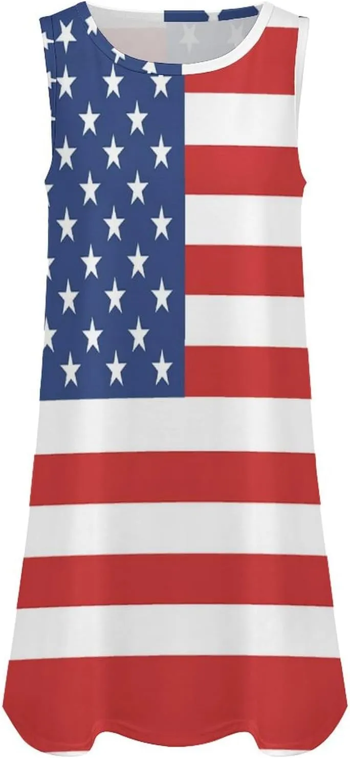 USA Flag Women's Summer Dress Sleeveless Casual Loose Beach Vacation Tank Sundress