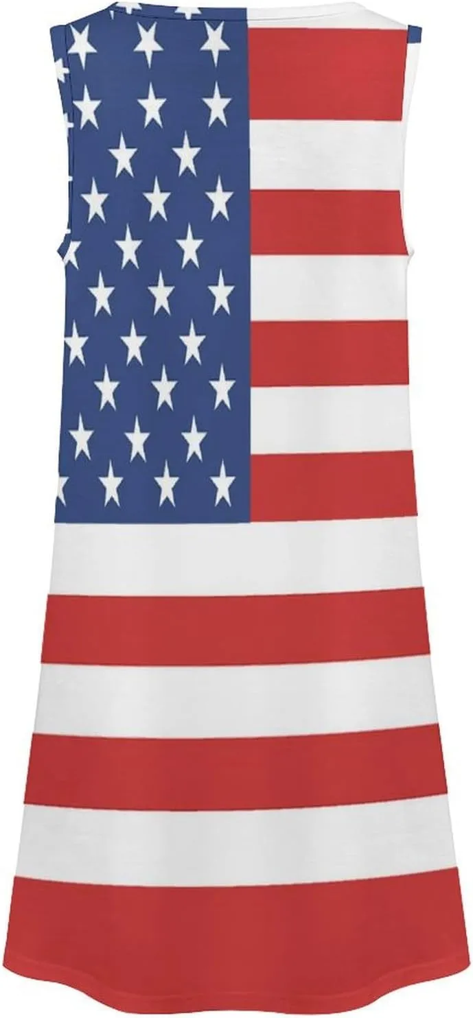 USA Flag Women's Summer Dress Sleeveless Casual Loose Beach Vacation Tank Sundress