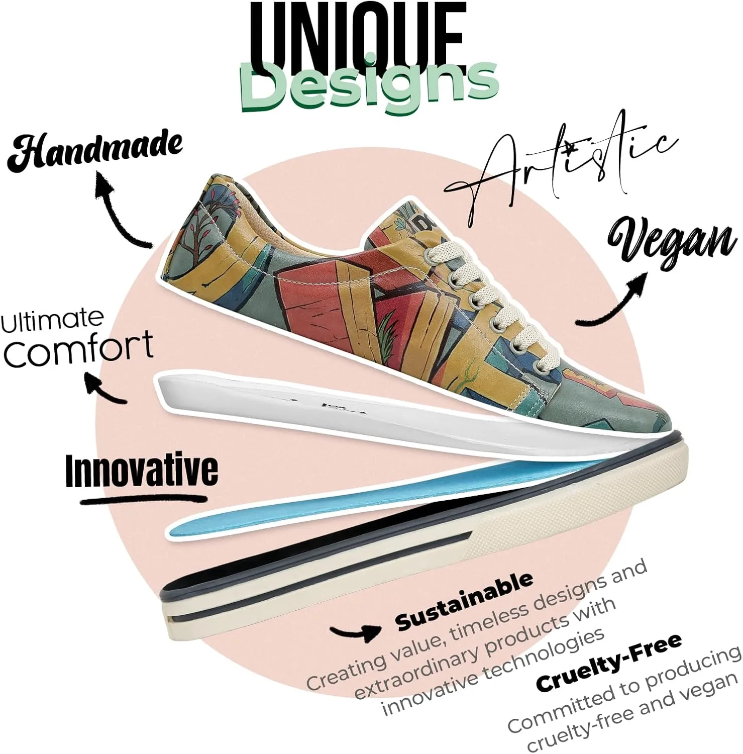 Vegan Leather Sneakers for Women - Handmade and Unique Design Fashion Sneakers for Women