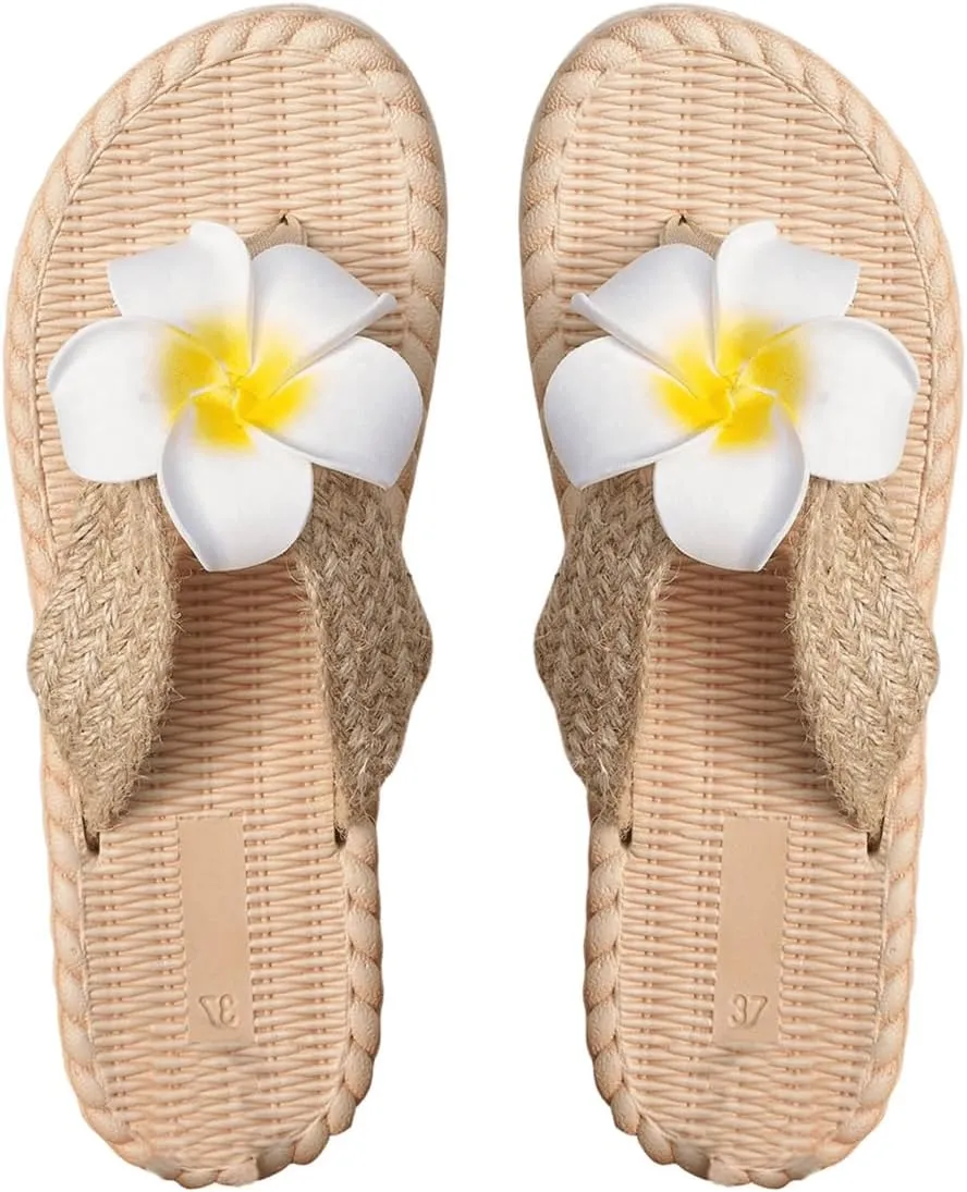 Verdusa Women's Floral Braided Thong Sandals T Strap Flip Flops Boho Beach Slides