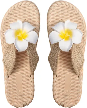Verdusa Women's Floral Braided Thong Sandals T Strap Flip Flops Boho Beach Slides
