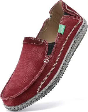 VILOCY Mens Slip on Deck Shoes Zero Drop Casual Canvas Loafer Vintage Flat Boat Shoes