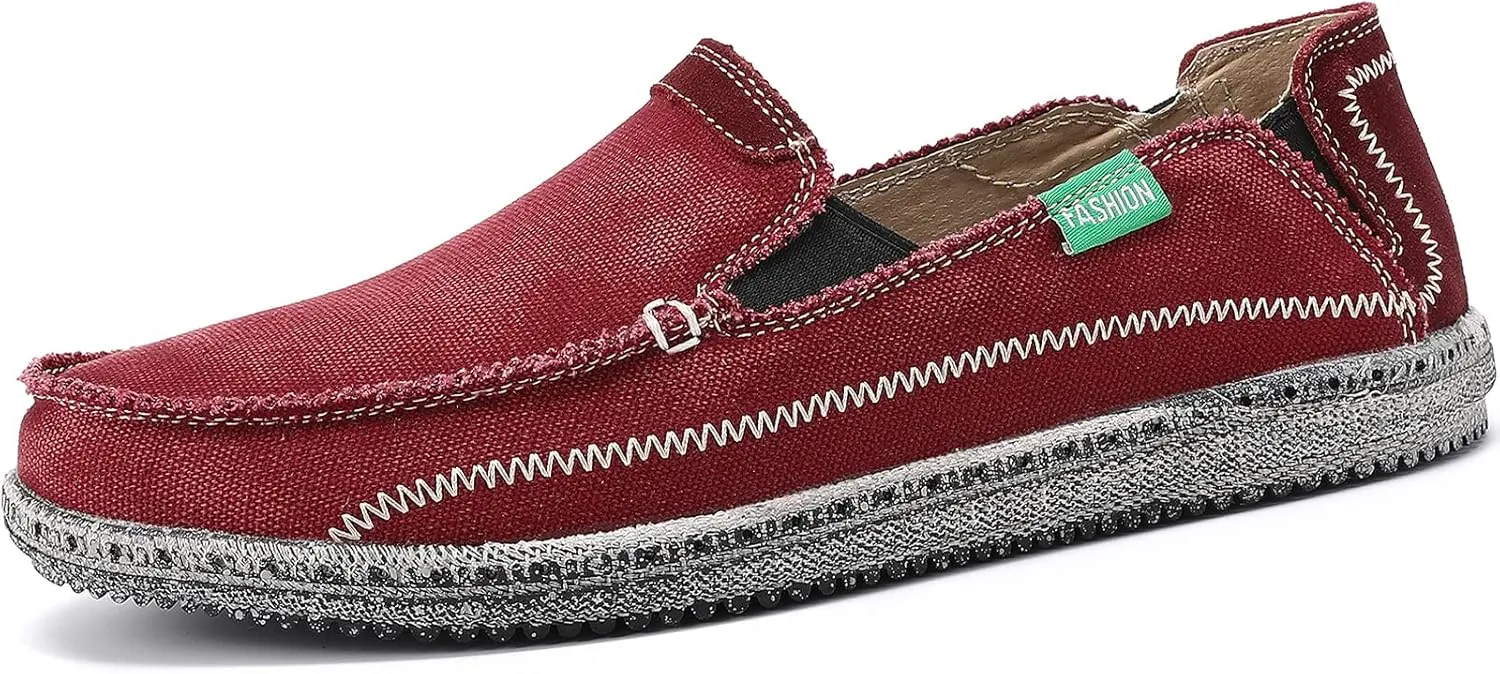 VILOCY Mens Slip on Deck Shoes Zero Drop Casual Canvas Loafer Vintage Flat Boat Shoes