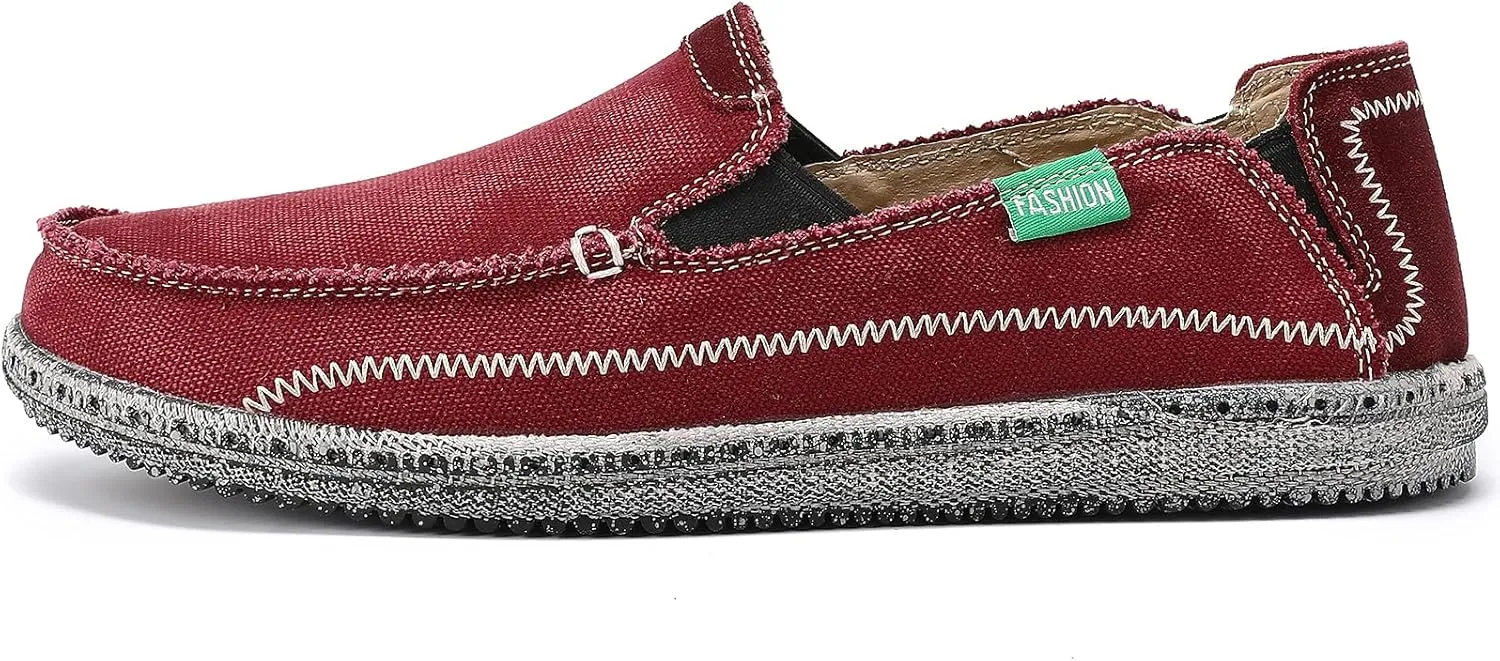 VILOCY Mens Slip on Deck Shoes Zero Drop Casual Canvas Loafer Vintage Flat Boat Shoes