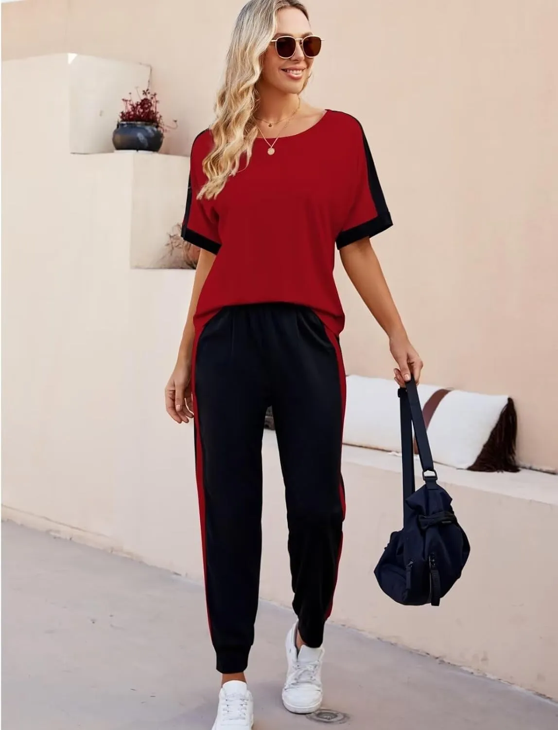 VIMPUNEC Women 2 Piece Outfits Summer Casual Lounge Sets Soft Sweatsuits Trendy Matching Sets
