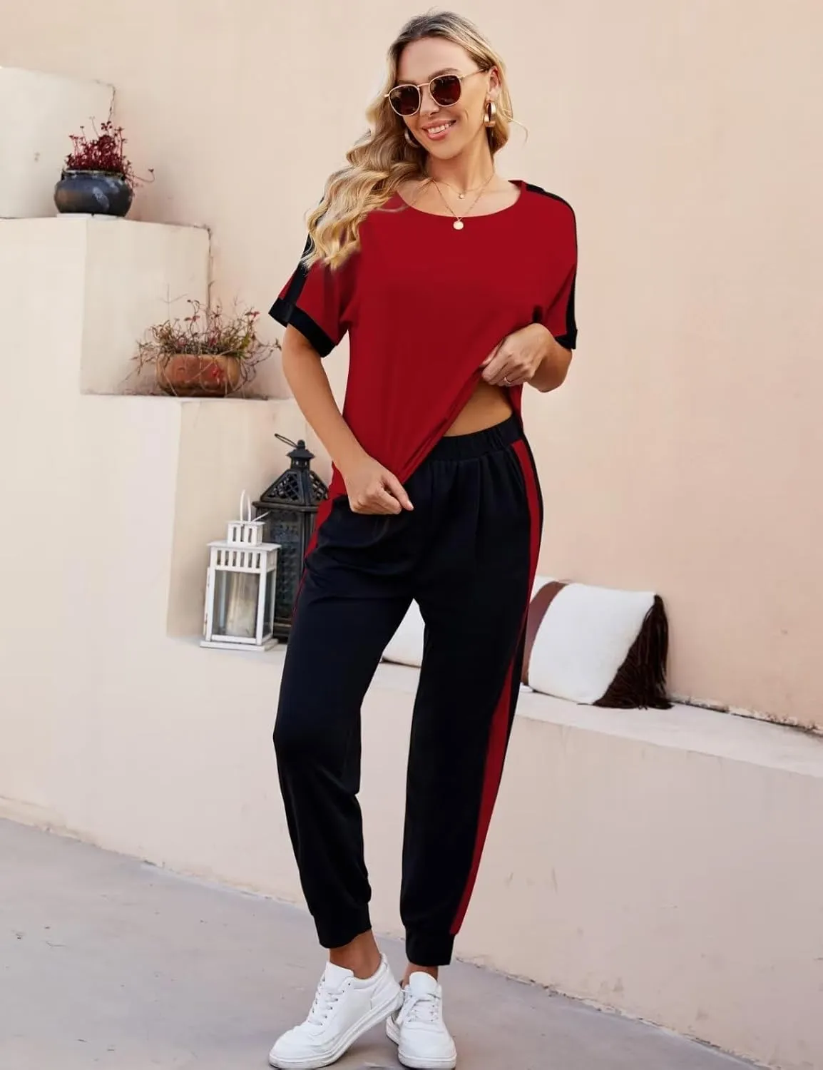 VIMPUNEC Women 2 Piece Outfits Summer Casual Lounge Sets Soft Sweatsuits Trendy Matching Sets