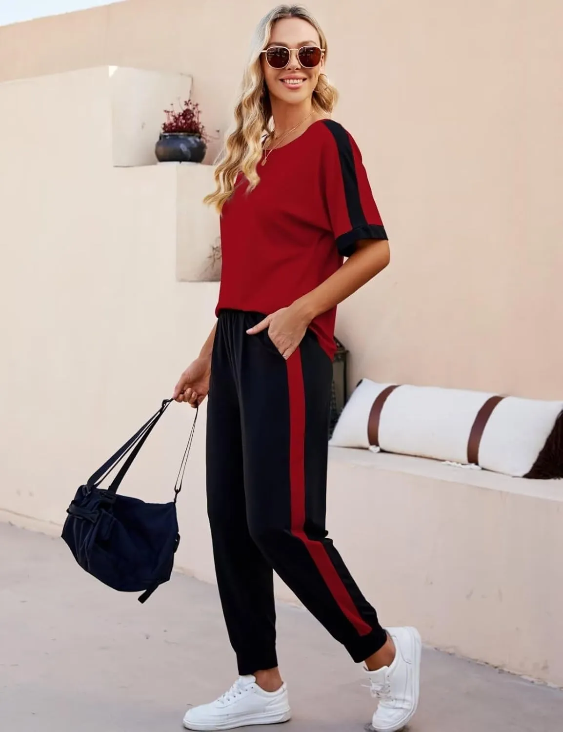 VIMPUNEC Women 2 Piece Outfits Summer Casual Lounge Sets Soft Sweatsuits Trendy Matching Sets