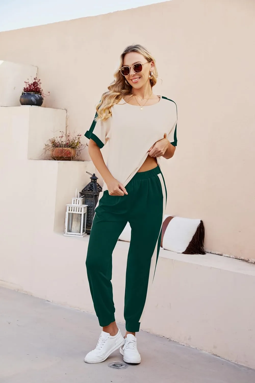 VIMPUNEC Women 2 Piece Outfits Summer Casual Lounge Sets Soft Sweatsuits Trendy Matching Sets