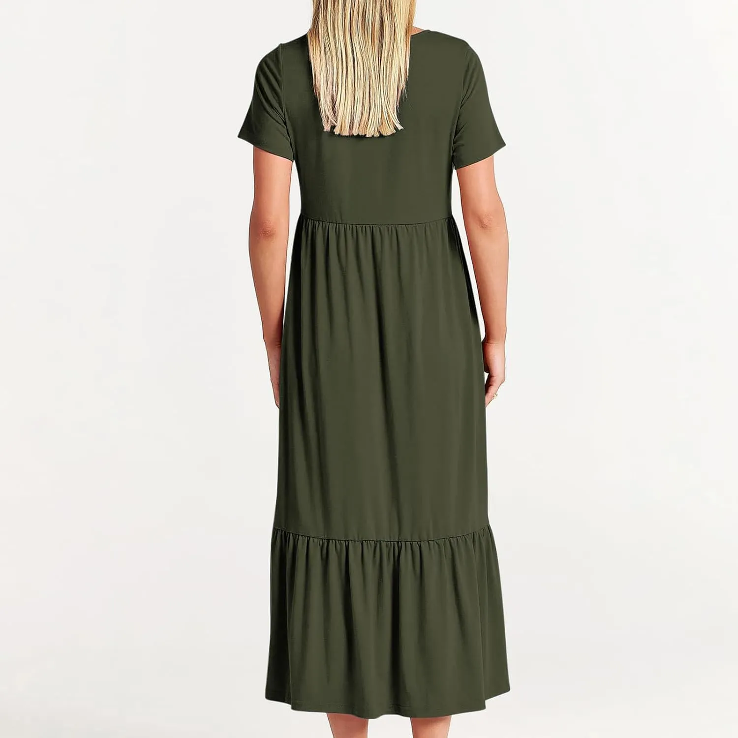 Women Fashion Tiered Dress Trendy 2025 Solid Color Swing Pleated Home Dress Casual Loose Fit Flowy Dresses