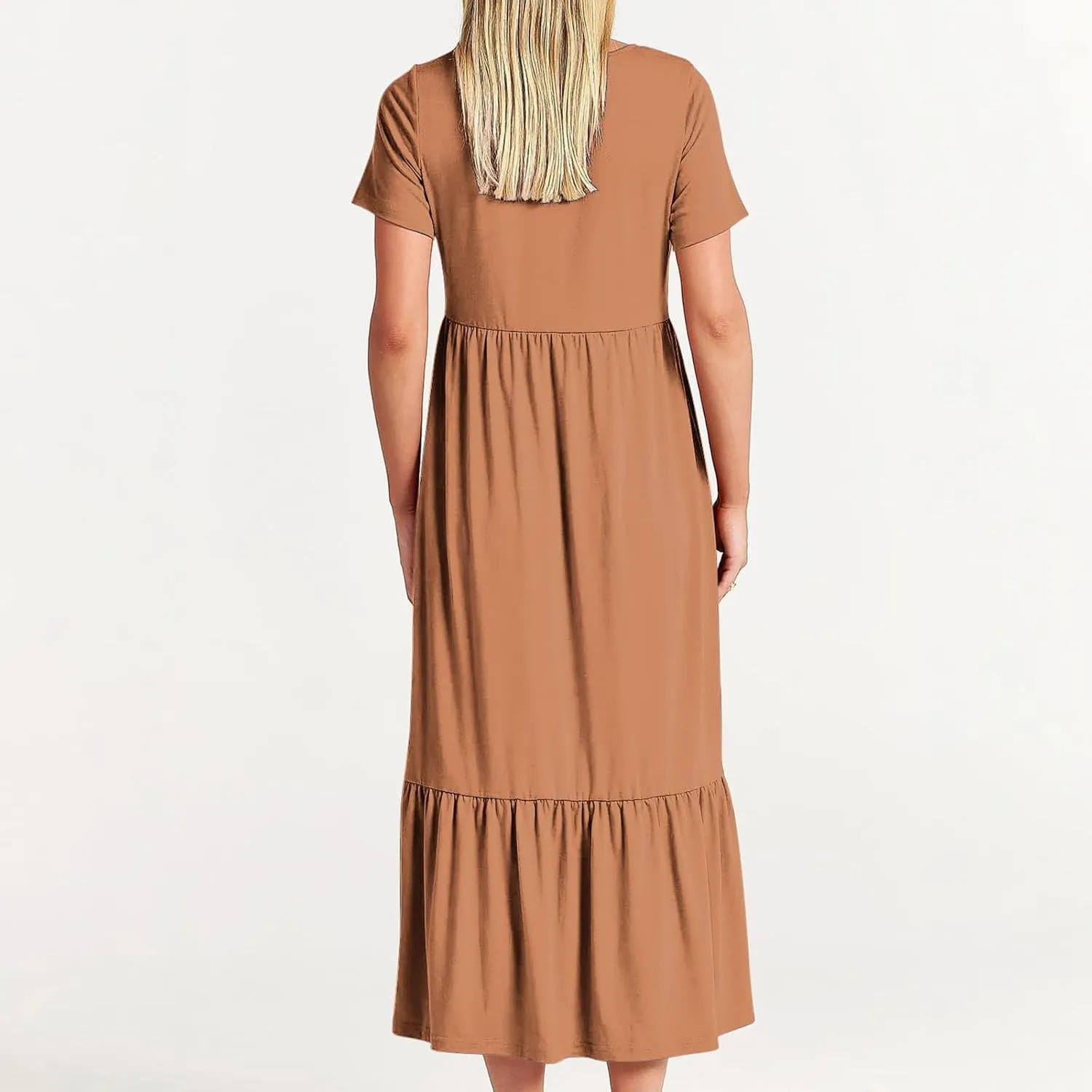 Women Fashion Tiered Dress Trendy 2025 Solid Color Swing Pleated Home Dress Casual Loose Fit Flowy Dresses
