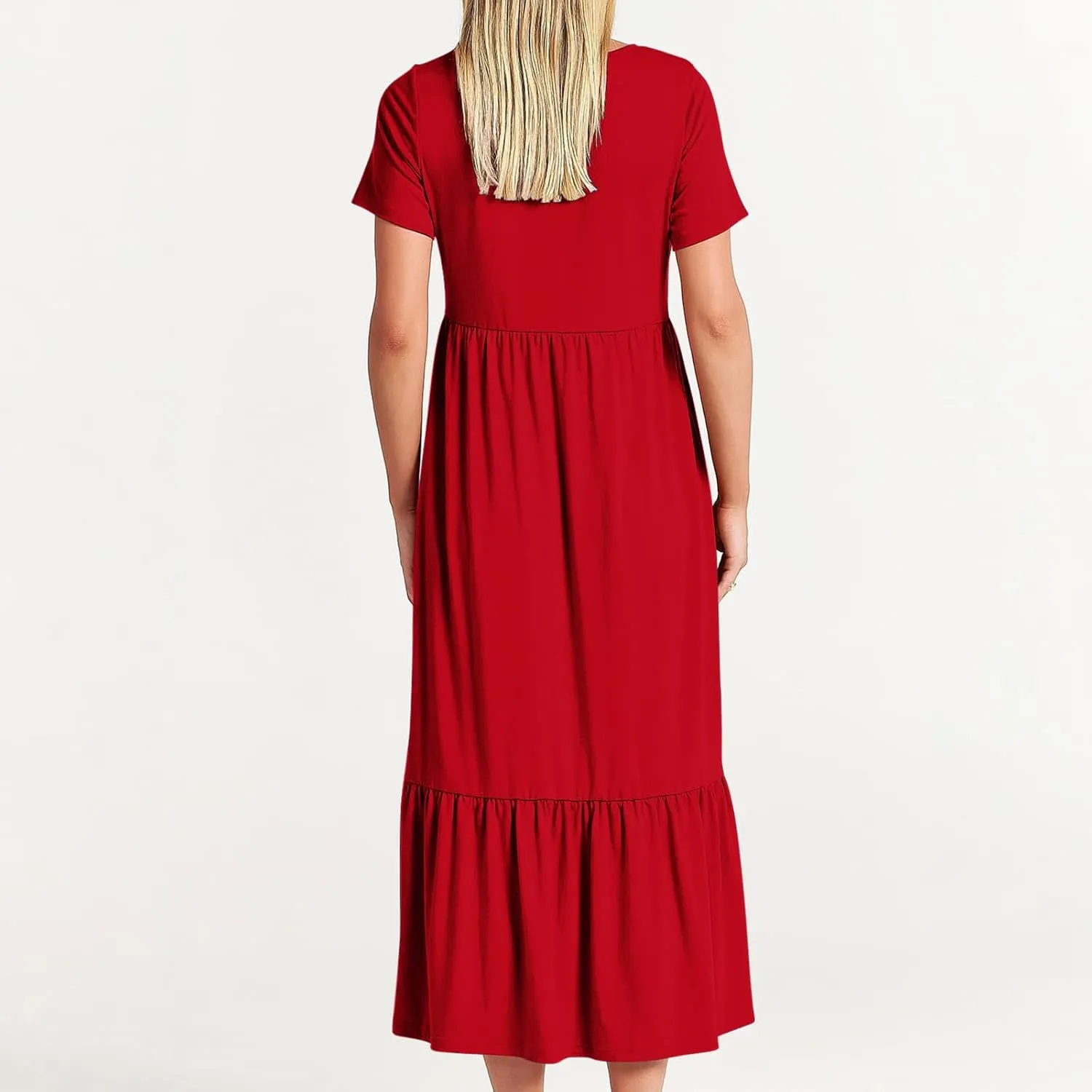 Women Fashion Tiered Dress Trendy 2025 Solid Color Swing Pleated Home Dress Casual Loose Fit Flowy Dresses