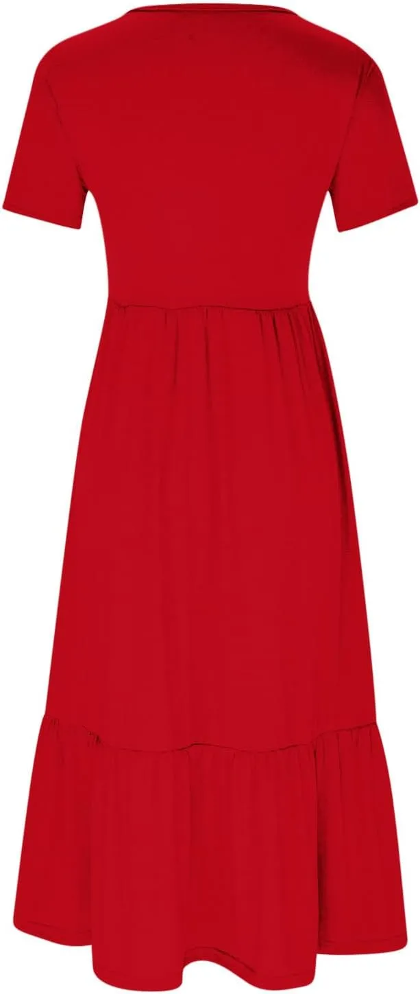 Women Fashion Tiered Dress Trendy 2025 Solid Color Swing Pleated Home Dress Casual Loose Fit Flowy Dresses